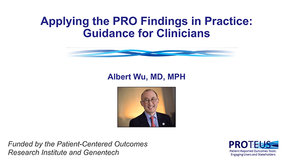 Cover of Applying the PRO Findings in Practice Guidance for Clinicians Advanced PowerPoint