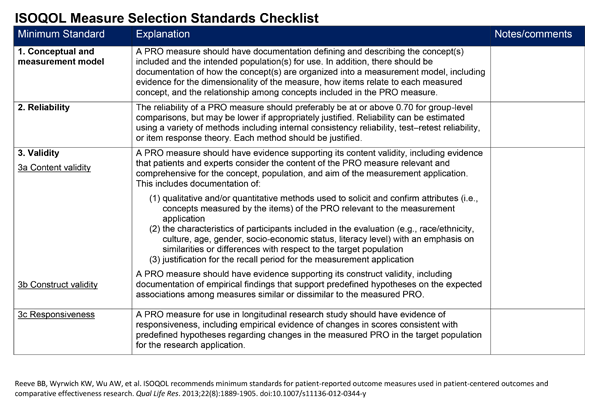 Cover of ISOQOL Measure Selection Standards Checklist