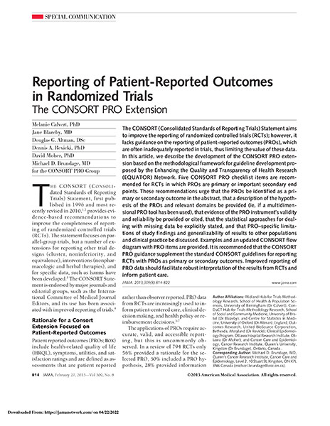 Cover of Reporting of Patient-Reported Outcomes in Randomized Trials article