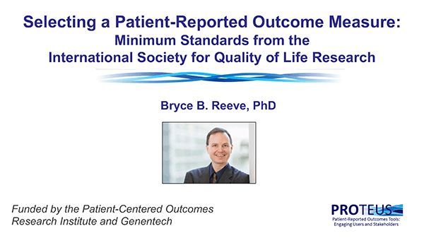 Cover of Selecting a Patient-Reported Outcome Measure Minimum Standards from ISOQOL Overview