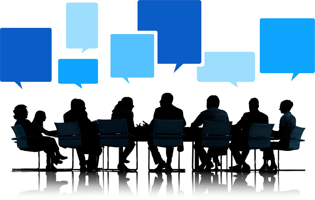 Sihouettes of Business People in a Meeting with Speech Bubbles