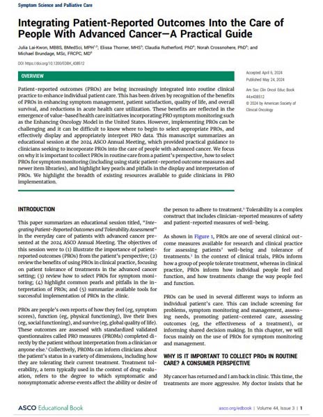 Cover of Integrating Patient-Reported Outcomes Into the Care of People With Advanced Cancer — A Practical Guide