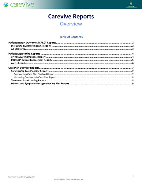 Cover of Carevive Reports Overview