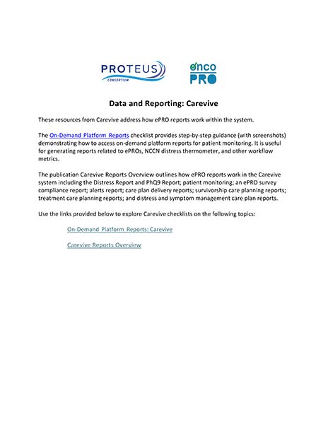 Cover of Data and Reporting Carevive