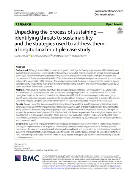Unpacking the Process of Sustaining Identifying threats to sustainability and the strategies used to address them Case study Cover Cover of Unpacking the Process of Sustaining Identifying threats to sustainability and the strategies used to address them Case study