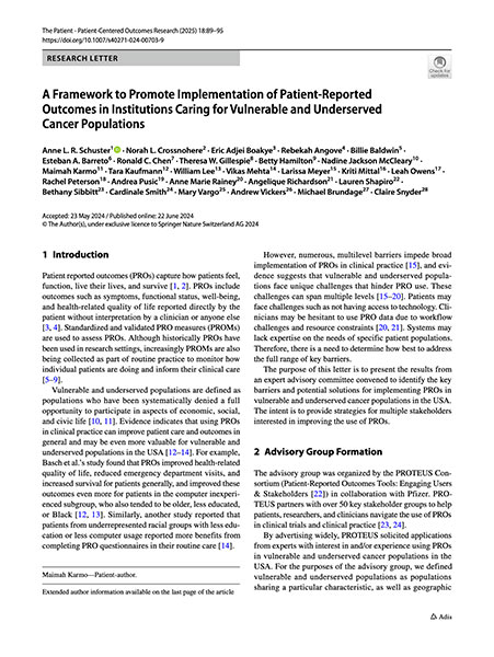 Cover of A Framework To Promote Implementation Of Patient-Reported Outcomes In Institutions Caring For Vulnerable And Underserved Cancer Populations